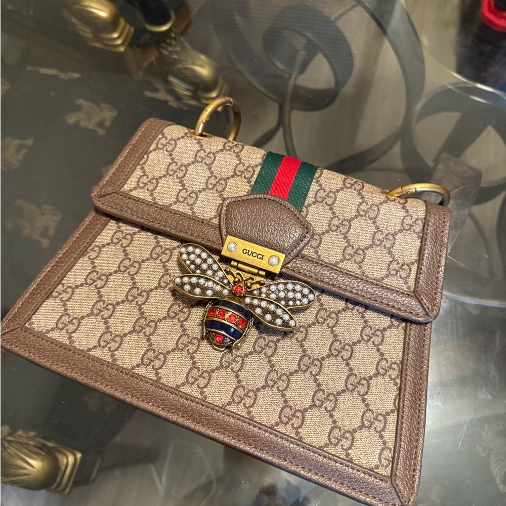 Gucci Beige and Brown Mini Bag with Bee Accent